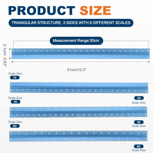 HARFINGTON 2 Pcs Architectural Scale Ruler, 12 Inch Standard Aluminum Alloy Architect Triangular Large Scale Laser-Etched Blueprint Drafting Ruler for Architects Engineers, Blue - color: Blue, size: 12 Inch