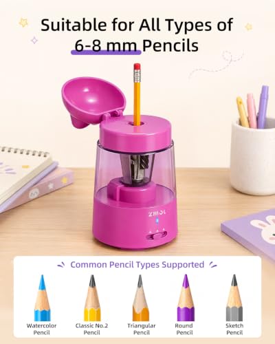ZMOL Pink Bunny Electric Pencil Sharpener, 6-8mm, Rechargeable, Stickers - color: Pink