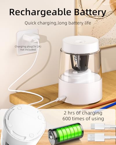 ZMOL Rechargeable Electric Pencil Sharpener, Auto Stop, White - color: B-white