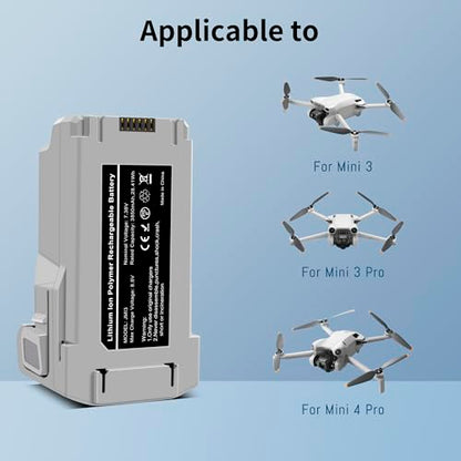 2-Pack Mini 3/Mini 4 Pro Battery, 3-Channel Charger Two-Way Charging Hub