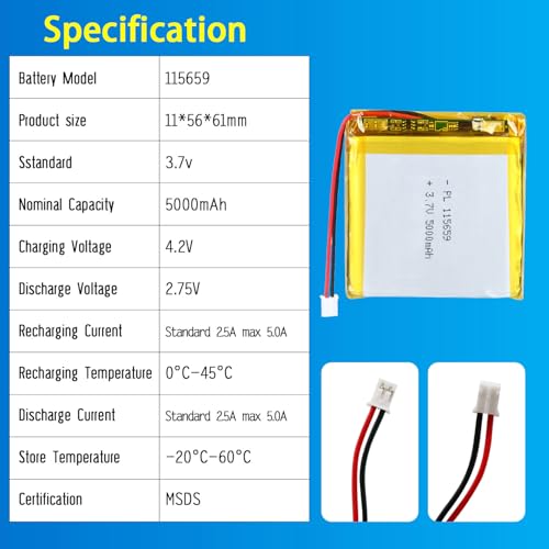 5000mAh 115659 Rechargeable Lithium Polymer Battery Pack - size: 5000mAh 115659