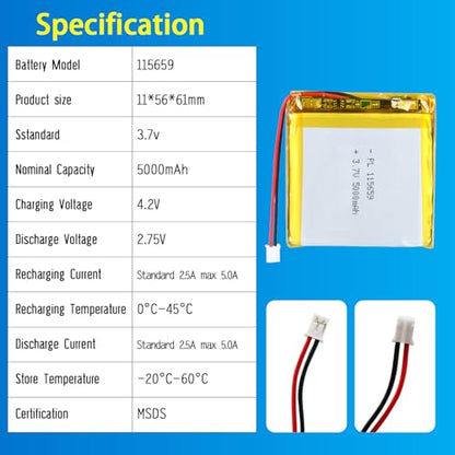 5000mAh 115659 Rechargeable Lithium Polymer Battery Pack - size: 5000mAh 115659