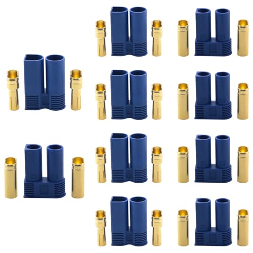 5 Set EC5 Gold Plated Banana Plug Connectors 5.0mm Male and Female Terminals High Conductivity Adapters for RC Model ESCs Lithium Batteries Motor Equipment Suitable for Drones