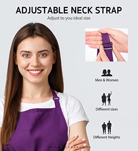 Syntus Apron for Men Women, Adjustable Cooking Kitchen Apron with 2 Pockets - color: Basic Purple, style: 2 Polyester