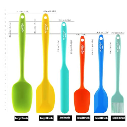 6PCS Silicone Spatulas, MONGSEW Food Grade Heat Resistant Rubber Spatula Set, Kitchen Spatulas for Baking, Cooking and Mixing, BPA-Free, Dishwasher Safe (Set of 6, Multi Colors)