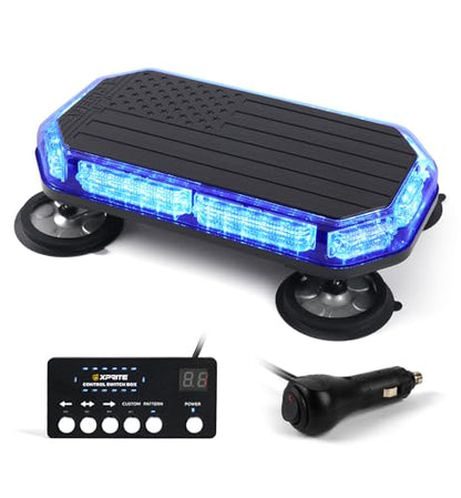 Xprite 42 LED Rooftop Beacon Strobe Light Bar Emergency Warning Hazard Flashing Snowplow Lights w/Controller for Construction Vehicles Towing Work Trucks Plows Pickup-Blue - color: Blue