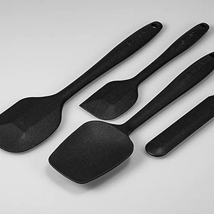 4-Piece Silicone Spatula Set with Stainless Steel Core, Black - color: Black