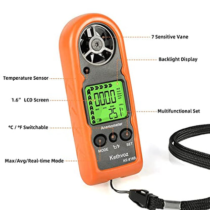 Anemometer Handheld Wind Meter 65mph, Kethvoz Mini Air Velocity Gauge 816B - color: Mini Anemometer 816B