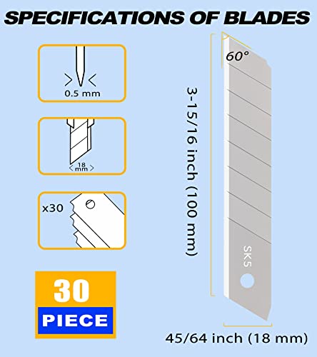 DOWELL 18mm Snap Off Blade SK5, Box Cutter Blades, 30 Pcs