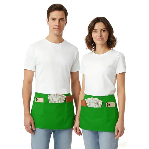BOHARERS Waist Apron with 3 Pockets - Green Waitress Waiter Server Short Apron - color: 1 Pack Green