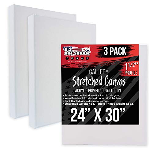 U.S. Art Supply 24"x30" Stretched Canvas for Painting, Gallery Depth 3-Pack