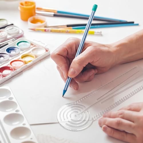 4 Pcs 3-in-1 Mandala Ruler Tool with Holes 4 Size Mandala Dot Art Circle Maker Compass Protractor Straight Dotting Ruler for DIY Drawing Stencil Art Geometric Projects