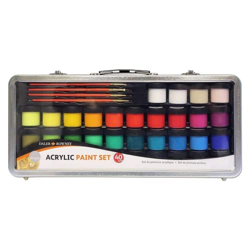 Daler Rowney Simply Acrylic Paint 40 Piece Set in Metal Case - style: 40 Pack