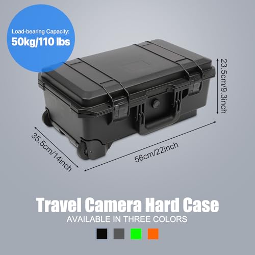Waterproof Travel Camera Hard Case, Large, 22” x 14” x 9”, Black - color: Black