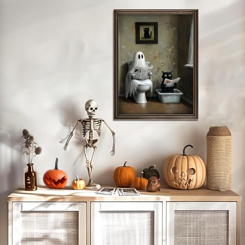 Halloween Diamond Art Kits for Adults,Bathroom Ghost Cat Diamond Painting - color: DP03745