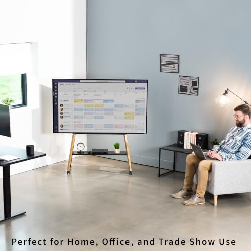 VIVO Rolling Artistic 43 to 75 inch LED LCD Screen Mobile Studio TV Easel Stand, Wood Accessory Shelf, Adjustable TV Mount with 4 Walnut Legs, Black Frame, STAND-TV75R - color: Walnut