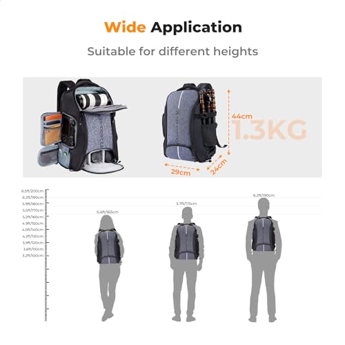 K&F CONCEPT Camera Backpack,25L Large Capacity Camera Bag for Photographers - color: 01-black-grey, size: 25L