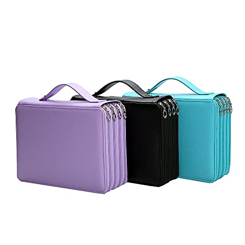 200 Slots Pencil Case 4-Layer Zipped Holder w/Handle - color: Purple, size: 200