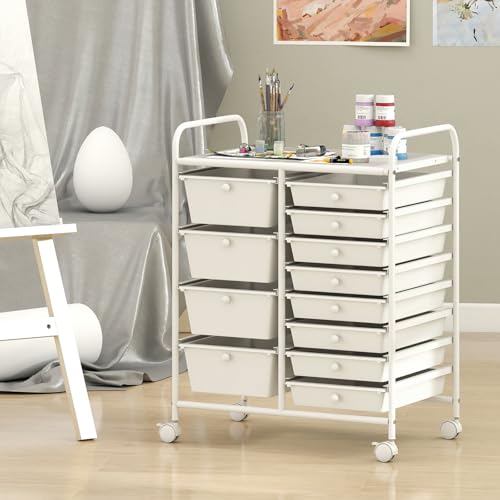 RELAX4LIFE 12-Drawer Rolling Storage Cart - Mobile Utility Drawer Carts - color: White, style: 12 Drawers