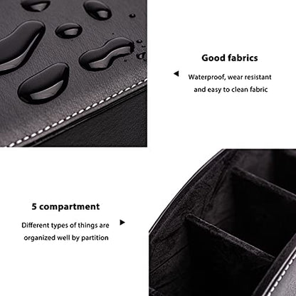 Remote Control Holders Organizer Box with 5 Compartment PU Leather Caddy - color: BlACK, size: S