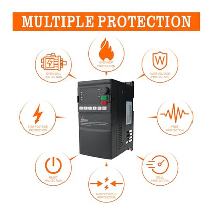 VFD 220V / 2.2KW 3HP 10A ，Single Phase 220V-240V Input to 3 Phase 220V-240V Output Variable Frequency Drive, VFD for AC Motor Speed Control ，Single-Phase Input, 3 Phase Output