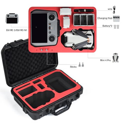 UTEBIT Hard Case for DJI Mini 3/Mini 4 Pro, Waterproof Hard Shell with Foam