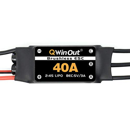 QWinOut 40A Brushless ESC 2-4S Speed Controller with 5V 3A BEC for Fixed Wing DIY RC Multi-axis Aircraft Drone Helicopter Quadcopter (1 Pcs,Long Cable) - color: Long Cable, size: 1 Pcs