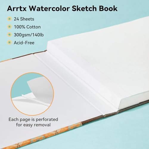 Arrtx Square Watercolor Sketchbook, 7.09" Cold Press - size: 7.09x7.09''