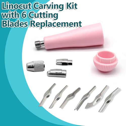 Luomorgo Linocut Carving Kit, Linoleum Cutter Tools with 6 Blades - color: Pink