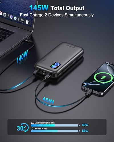 AsperX Laptop Power Bank, 25,000mAh 140W PD 3.1 Fast Charging USB C - color: Deep Grey