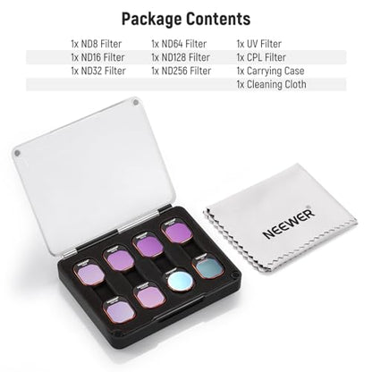 NEEWER ND & CPL Filter Set Compatible with DJI Mini 4 Pro, 8 Pack UV CPL ND8 ND16 ND32 ND64 ND128 ND256 CPL Polarizer Neutral Density Drone Lens Filters, Multi Coated HD Optical Glass/Aluminum Frame - size: Mini 4Pro, style: 8 Pack ND&CPL&UV Filter