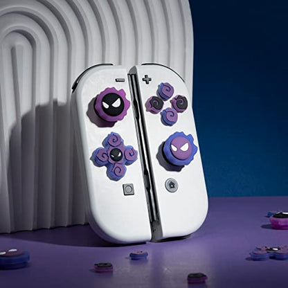 Cross D-Pad Button Caps Luminous Silicone Thumb Grips Set, ABXY Buttons Sticker Joystick Cover Caps Compatible with Nintendo Switch/OLED Controller (Gastly)