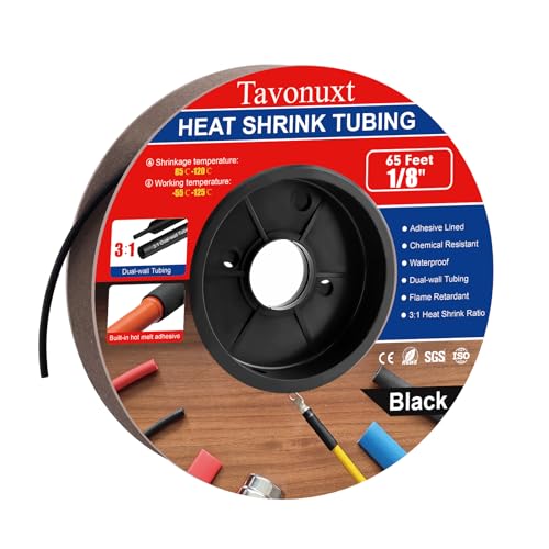 1/8" 65ft 3:1 Heat Shrink Tubing with Adhesive Lining - Marine Grade, Ideal for Home, Automotive, and Industrial Use - Black - size: 1/8 Inch, style: 65ft - Balck