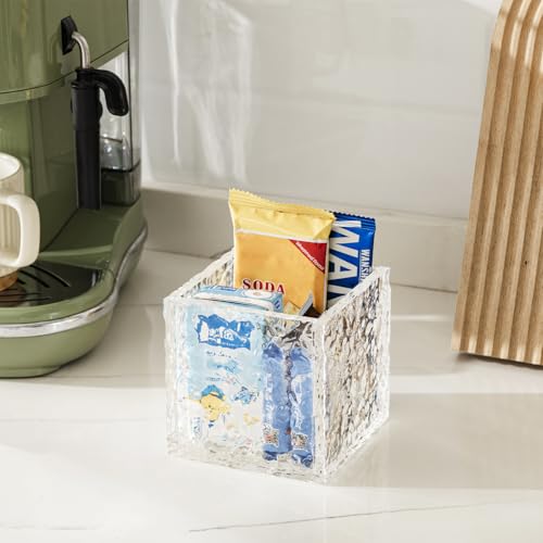 Remote Control Holder, Acrylic Desk Organizer Stone Texture TV Remote Holder Cosmetic Storage Box Modern Remote Organizer Remote Storage Box for Home Office School.