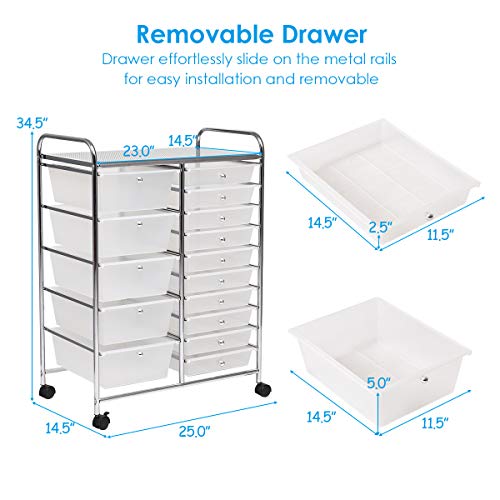 RELAX4LIFE 15-Drawer Rolling Storage Drawer Cart Organizer - color: Clear, style: 15 Drawers-34.5"
