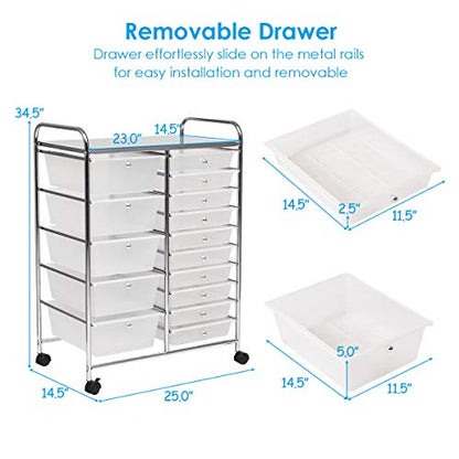 RELAX4LIFE 15-Drawer Rolling Storage Drawer Cart Organizer - color: Clear, style: 15 Drawers-34.5"