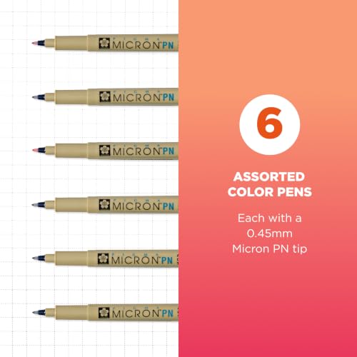 Sakura Micron PN Soft Nib Pens, Assorted Colors, 6 Count - style: 6 Pen Pack