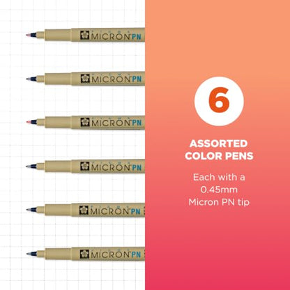 Sakura Micron PN Soft Nib Pens, Assorted Colors, 6 Count - style: 6 Pen Pack