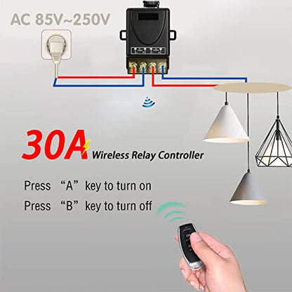 DieseRC 433Mhz Wireless Remote Control Switch AC 110V 120V 240V 220V 30A Relay Receiver with 2 Transmitters for Light Water Pump Household Appliances Farm Irrigation and Electrical Equipment - color: with 2 Transmitters