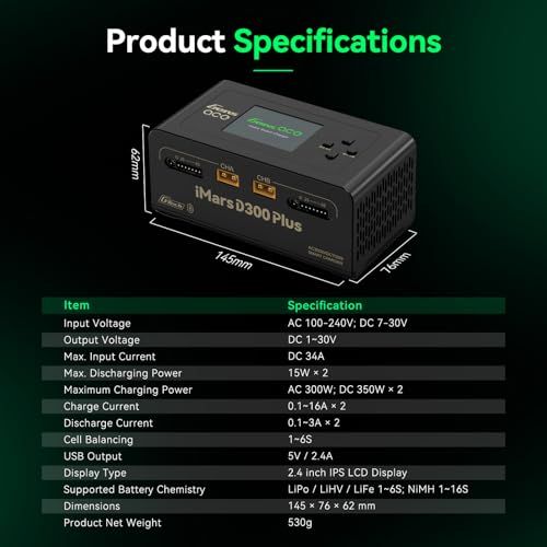 Gens ace Imars D300 Plus Blue-Tooth and G-Tech Series 16A AC 300W DC 700W Charger（Black）