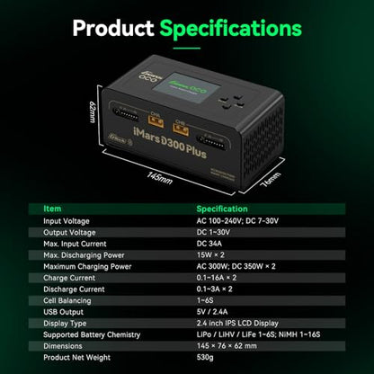 Gens ace Imars D300 Plus Blue-Tooth and G-Tech Series 16A AC 300W DC 700W Charger（Black）