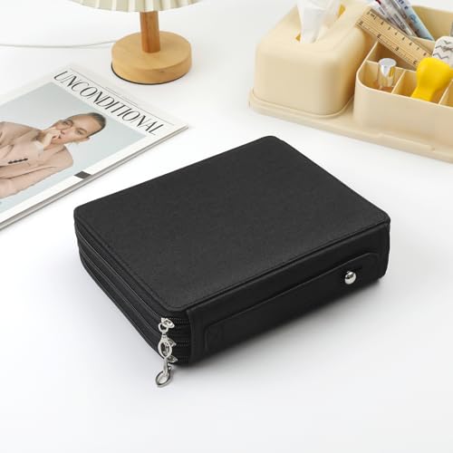 Canvas 120 Slots Pencil Case 3-Layer Zipped Holder w/Handle - color: Black, size: 120