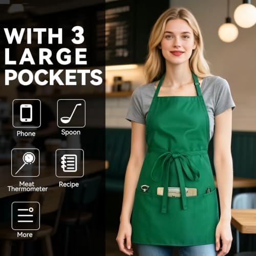 NLUS Kitchen Cooking Apron with 3 Pockets, Adjustable Bib Apron Chef Aprons for Women Men - color: Green