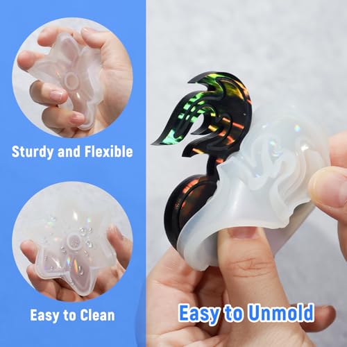 NiArt Fidget Spinner Epoxy Resin Molds Set, 5 Holographic Silicone DIY Kit - size: 5 Molds + 15 Cap Bearings