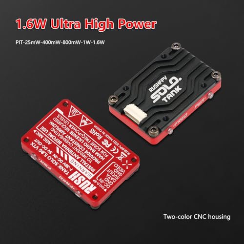Rush Solo Tank 5.8G VTX Video Transmitter CNC Shell 1.6W High Power Built-in Microphone Heat Dissipation Structure for RC FPV Long Range Fixed Wing Drone (48CH)