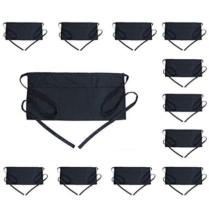 BOHARERS Waist Apron with 3 Pockets 12 Pack - Black Waitress Server Short Apron - color: 12 Pack Black