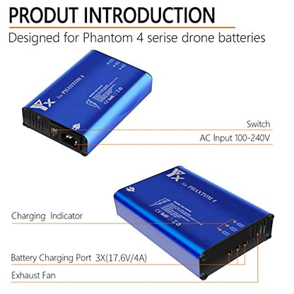 Hanatora 4 in 1 Rapid Multi Battery Charger with Ground for DJI Phantom 4/4 Advanced/4 Pro V2.0/4 Pro Plus Obsidian Drone&Remote Controller,Parallel Charging hub for Phantom 4 Series