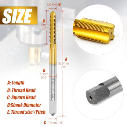 2Pcs M3.5 X 0.6 Thread Tap for Metal,M3.5 X 0.6 M2 HSS Thread Milling Tap - size: M3.5x0.6 - 2Pcs