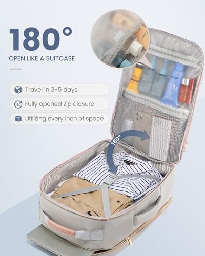 LOVEVOOK 40L Travel Backpack Flight Approved Carry on Backpack,3 Packing Cubes,Waterproof Personal Item Travel Bag,TSA Carry on Luggage Suitcase Travel Essentials,Gifts for Women & Men,fits 17" Laptop - color: A-light Gray-pink, size: Large-40L-4Pcs(Stand