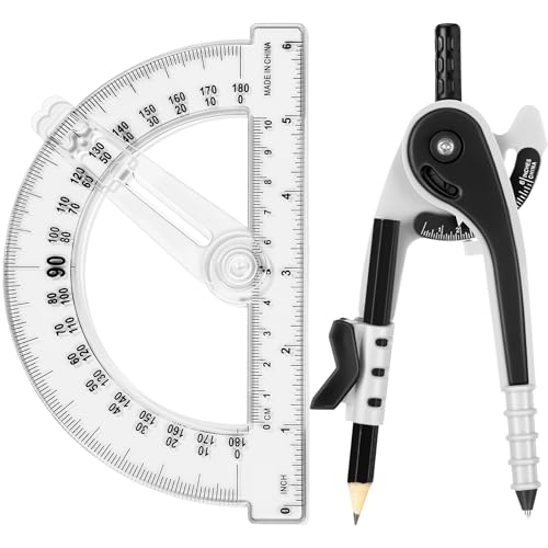 Zonon 2 Pcs Protractor and Compass Set, Swing Arm Protractor, Black Clear - color: Black